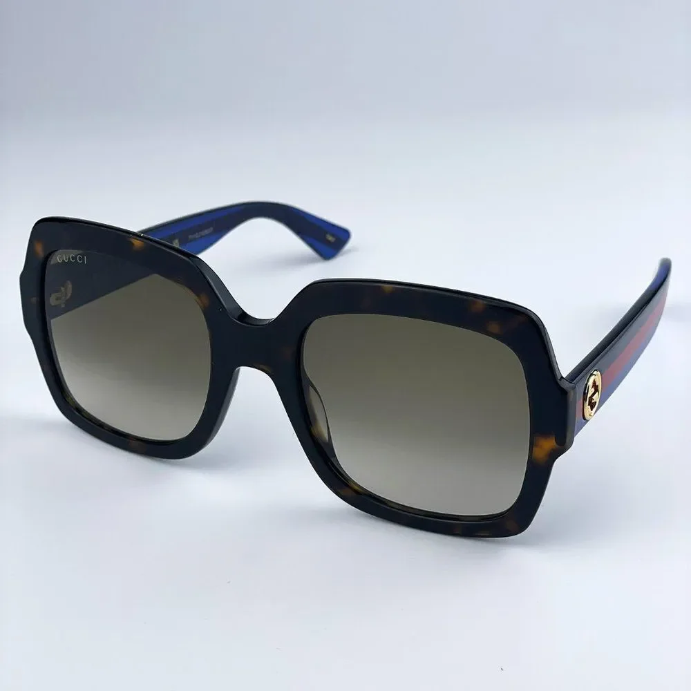 NEW Gucci GG0036SN 004 Havana Blue Brown Gradient Square Women Sunglasses